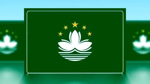 National flag of Macau displayed with a stylized glowing green background e.. Video stock 343651056