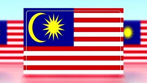National flag of malaysia featuring red and white stripes with a yellow sta.. 库存影片 343651300