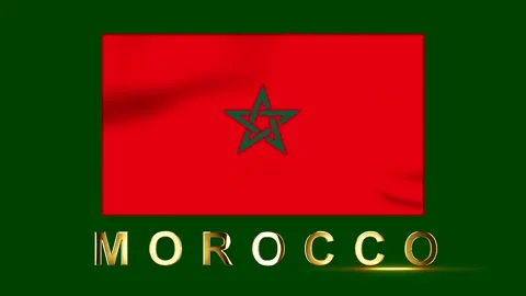 National flag of Morocco with gold text on dark green background Stock Footage 346542629