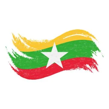 National Flag Of Myanmar, Designed Using Brush Strokes,Isolated On A White Stock Illustration