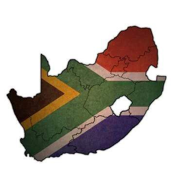 National flag over administration map of south africa Ilustração Stock