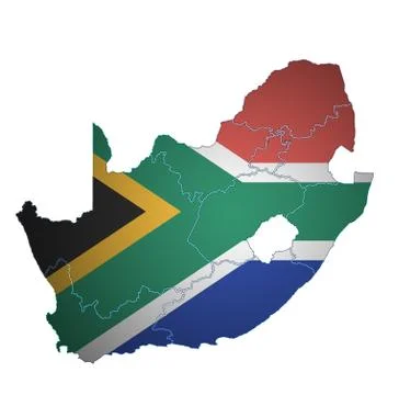 National flag over administration map of south africa Ilustração Stock