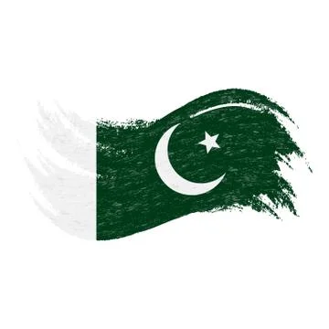 National Flag Of Pakistan, Designed Using Brush Strokes,Isolated On A White Stock Illustration
