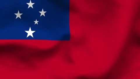 National flag of Samoa on wavy silk cloth. Features a red field with a blue r Stock Footage 335523907