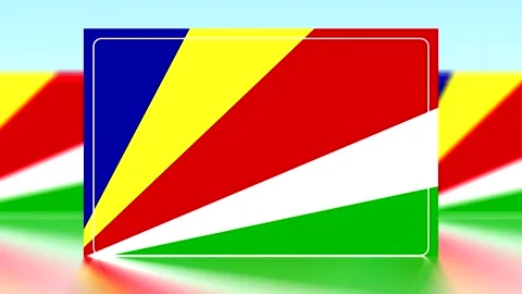 National flag of Seychelles rendered as a rectangular icon with blurred bac.. Video stock 343653121