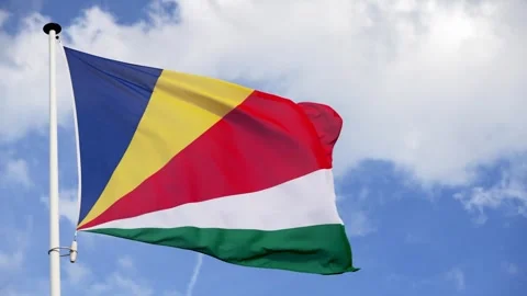 The national flag of Seychelles waves in the wind in slow motion 스톡 동영상 315864225