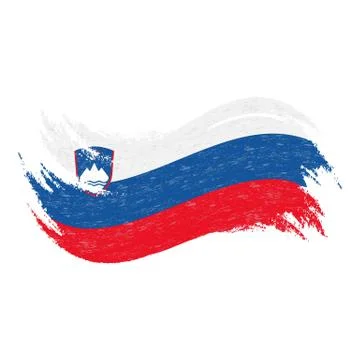 National Flag Of Slovenia, Designed Using Brush Strokes,Isolated On A White Stock Illustration
