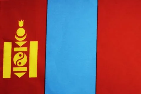 National flag of the state of Mongolia close-up. State background. Stock Illustration