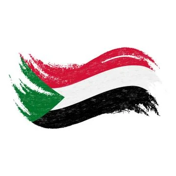 National Flag Of Sudan, Designed Using Brush Strokes,Isolated On A White Stock Illustration