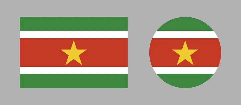 National flag of Suriname rectangular, round icons. Suriname flag circle Stock Illustration