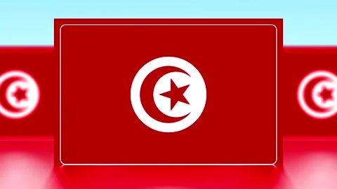 National flag of Tunisia represented with a red background and white star a.. Vídeos de archivo 343662398