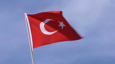 National Flag Turkey develops against the sky Vídeo Stock 8966527