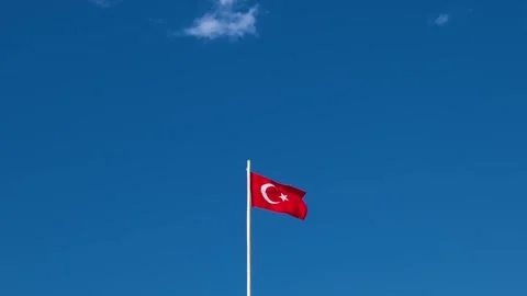 National flag of Turkey on flagpole flutter in wind Stock-Footage 308732790