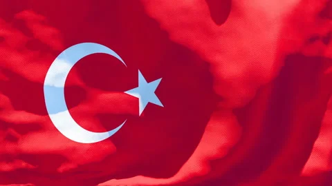 The national flag of Turkish flutters in the wind Stock Footage 132854580