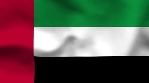 National flag of UAE on wavy cloth. Features vertical red bar with green, whi Stock Footage 335523983