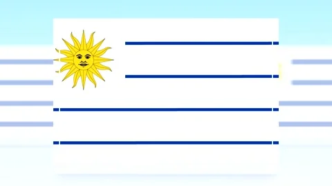 National flag of Uruguay featuring the yellow Sun of May on a white and blu.. Video stock 343661626