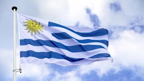 The national flag of Uruguay waves in the wind in slow motion Video stock 315864238