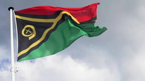 The national flag of Vanuatu waves in the wind in slow motion 動画素材 316225344