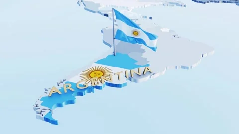National flags of ARGENTINA with 3d rendering of country map Stock Footage 313551668