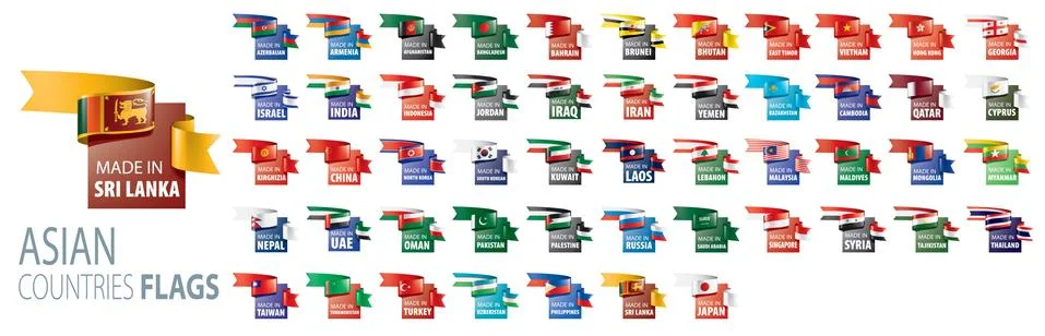 National flags of Asian countries. Vector illustrations Stock Illustration
