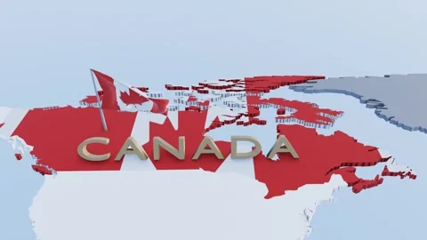 National flags of CANADA with 3d rendering of country map Stock Footage 313551669