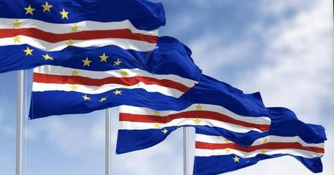 National flags of Cape Verde waving in the wind on a clear day Stock Illustration