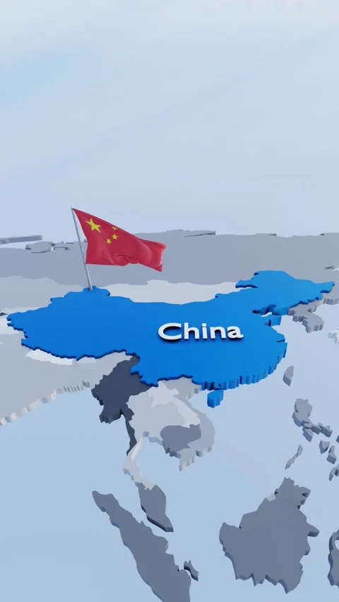 National flags of CHINA with 3d rendering of country map Stock Footage 313551688