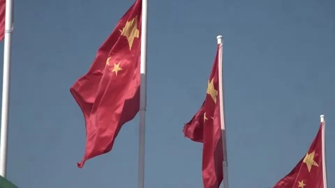 The national flags of China waves on a flagpole Video stock 297584981