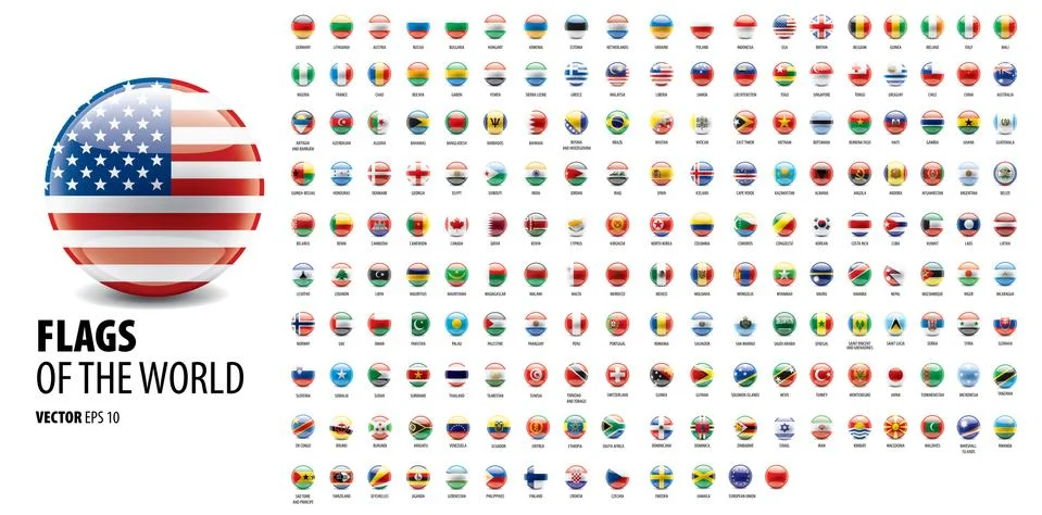 National flags of the countries. Vector illustration on white background Stock Illustration
