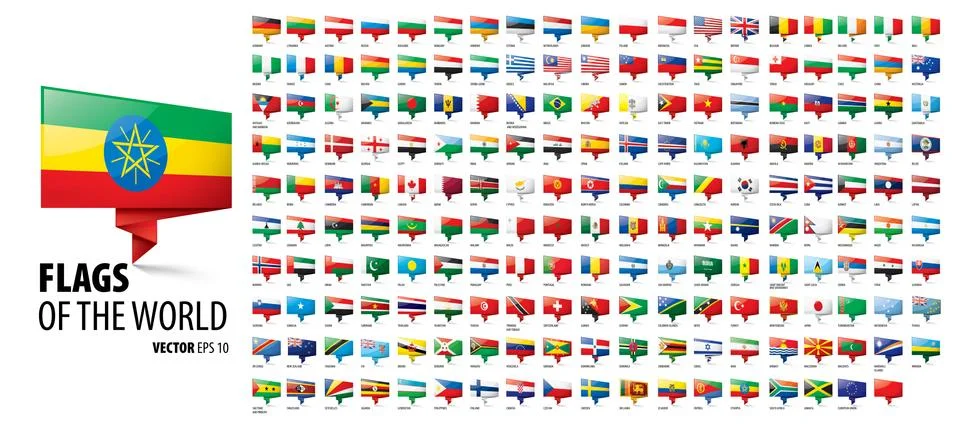 National flags of the countries. Vector illustration on white background Stock Illustration