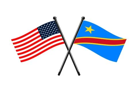 National flags of Democratic Republic of the Congo and Usa crossed on the sti Stock Illustration