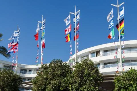 National flags of different countries, Eilat, Israel Stock Photos