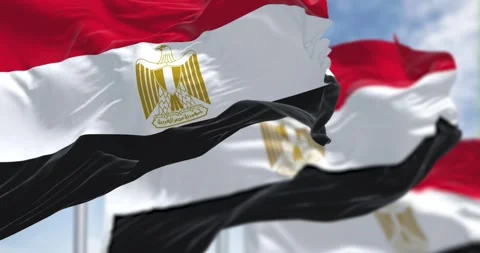 National flags of Egypt waving in the wind on a clear day Stock Footage 273818065