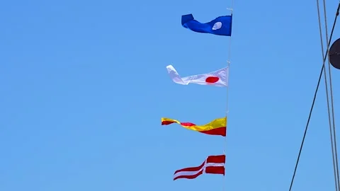 National flags fluttering on a ship. 스톡 동영상 341109289