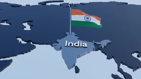 National flags of INDIA with 3d rendering of country map Stock Footage 313551692