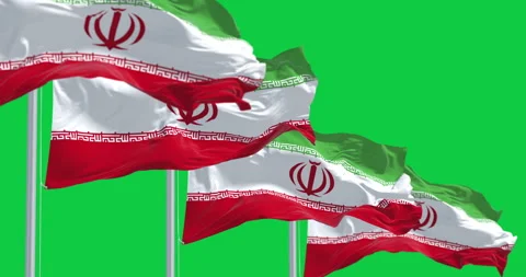 National flags of Iran waving in the wind isolated on green background Stock Footage 334630056
