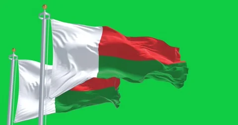 National flags of Madagascar waving in the wind isolated on green background Stock Footage 301417433