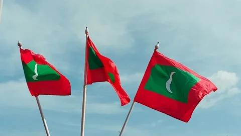 National flags of Maldives Stock Footage 145314431