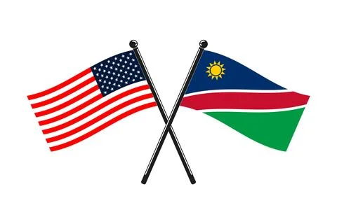 National flags of Namibia and Usa crossed on the sticks Stock Illustration