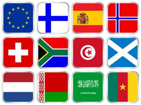 National flags square icon set 3 Illustrazione stock