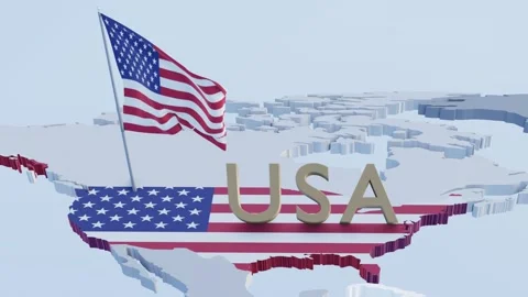 National flags of USA with 3d rendering of country map Video stock 313551611