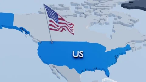 National flags of USA with 3d rendering of country map Stock Footage 313551690