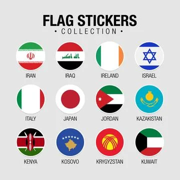 National Flags Of The World Stickers With Names. Circled Flags Stock Illustration