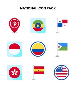 National Flat Set Icons Pack Stock Illustration