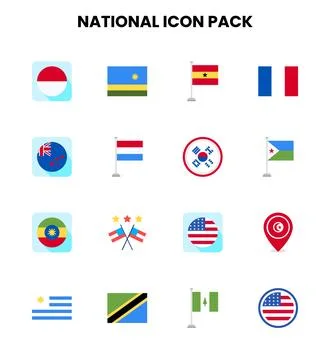 National Flat Vector Icons Pack Stock Illustration