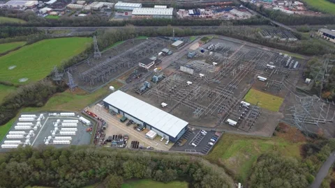 National Grid sub station, electrical energy converter transformer in UK Video stock 330130967