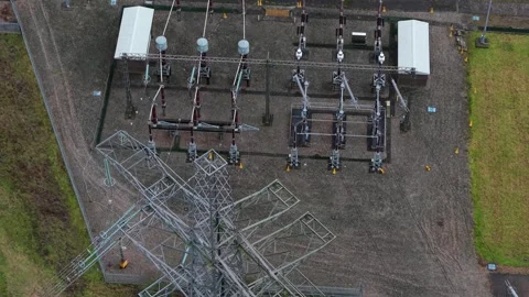 National Grid sub station, electrical energy converter transformer in UK Video stock 330131056