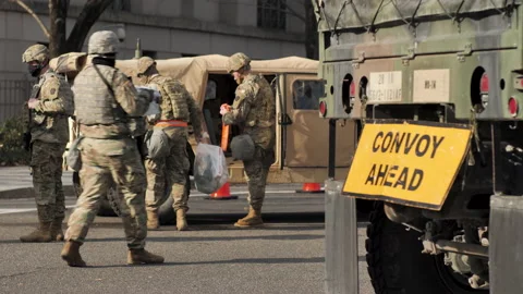 National Guard Security Checkpoint RF Washington DC Lockdown Video stock 148001137