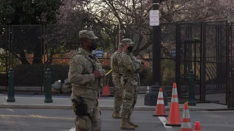 National Guard Troops Protect Security Checkpoint Outside US Capitol Stock Footage 147031331