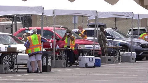 National Guards Helping at Drive Thru Coronavirus Testing Site Arizona Stock Footage 135461053